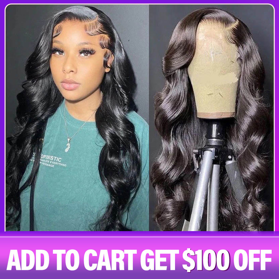 100 Real Natural Black Body Wave 13X4 Transparent Swiss Lace Front