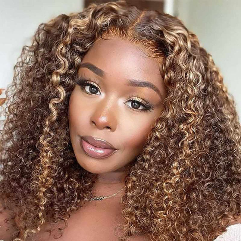 Curly Bob Strawberry Blond Highlights Lace Front Wigs With Pre Plucked Baby Hair Brazilian Hair ModernShow