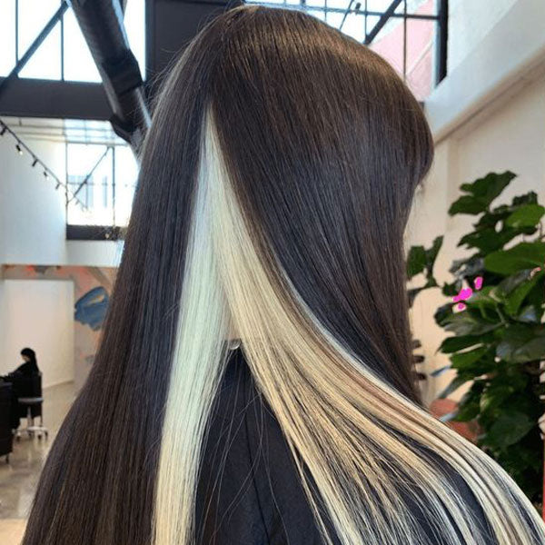 Black Hair With Blonde Peekaboo Highlights Human Hair Lace Wigs 16