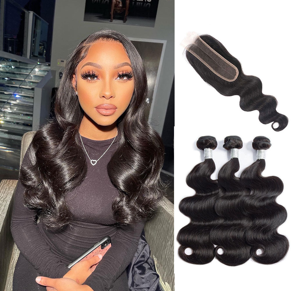2x6 Closure with Bundles Body Wave Human Hair Weave Extensions
