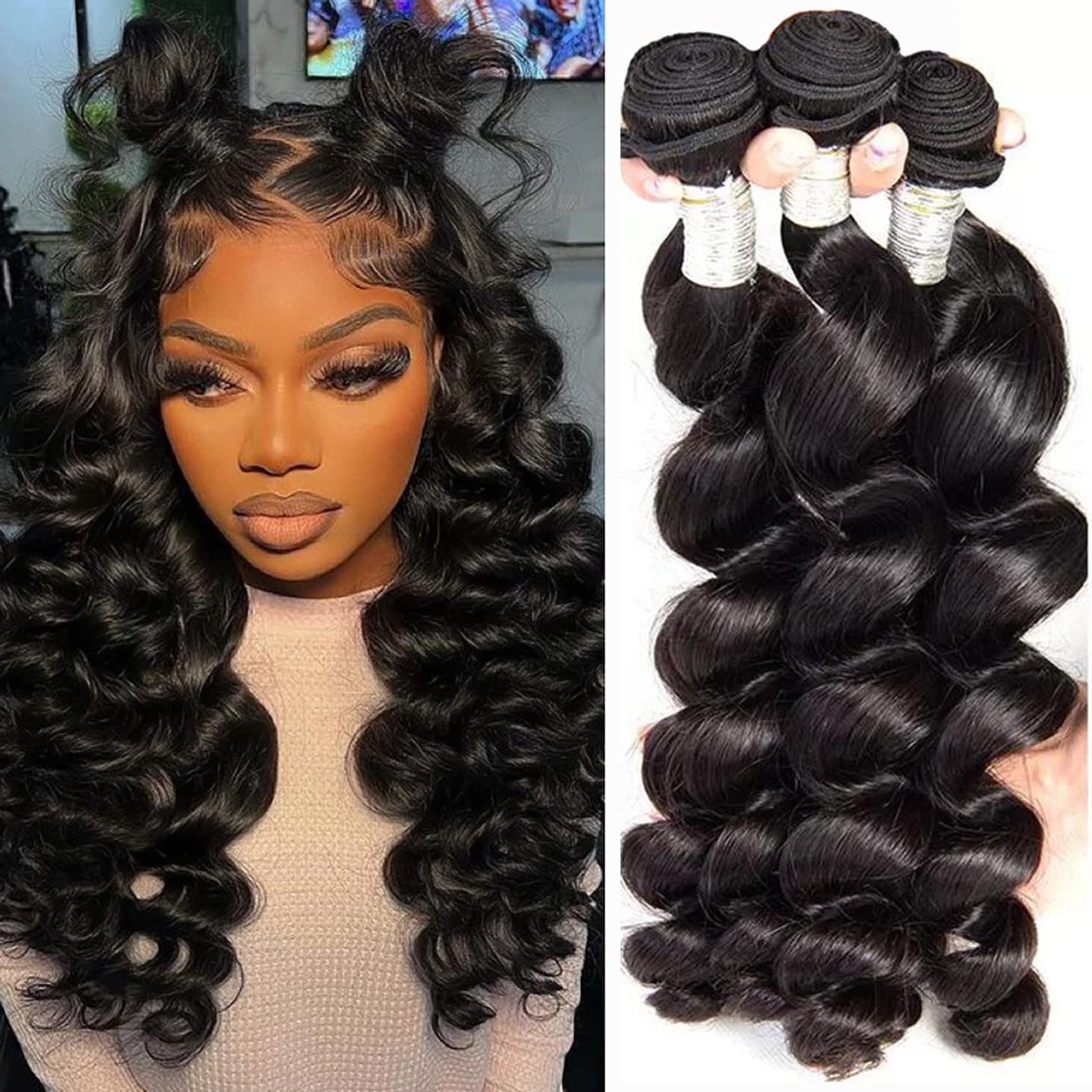 ✨ 3BUNDLES OF NWT BRAZILIAN LOOSE WAVE VIRGIN HAIR Unique Bargains Brazilian 3 Bundles Loose Wave 100% Human  main image 2