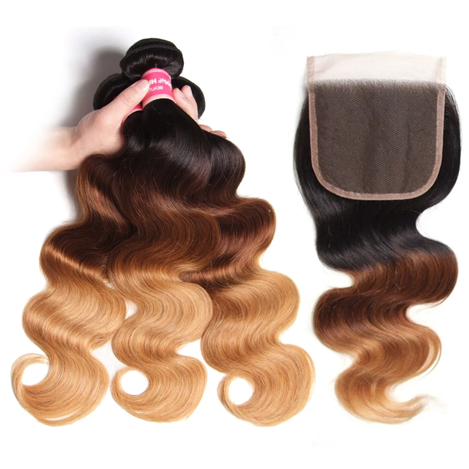 Brazilian Ombre 1b/4/27 Body Wave 4 Bundles with 4X4 Closure  display picture 1