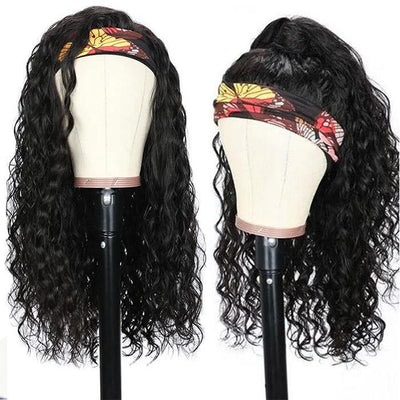 Headband Wig | Modern Show Glueless Remy Human Hair Wig Straight/Wavy/Curly Hair Machine Made Scarf Wigs