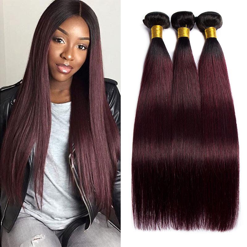 Black Roots Dark Burgundy Hair Peruvian Straight Human Hair