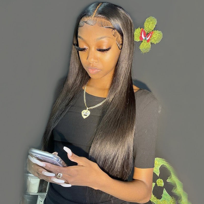 13x6 Transparent Half Lace Wig Brazilian Straight Human Hair  display picture 3