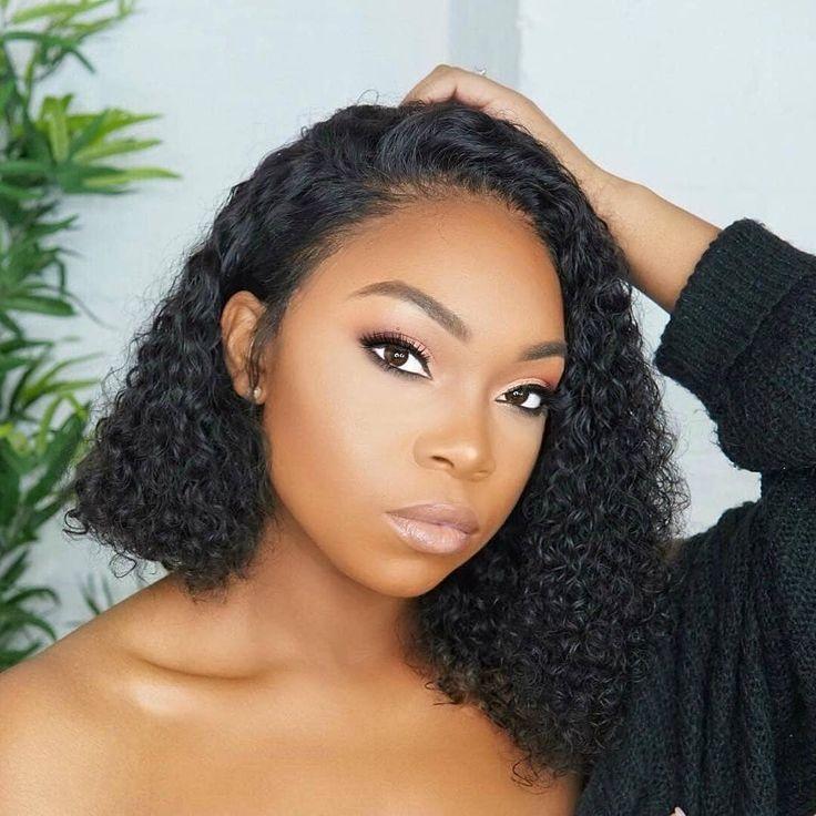 Side Part Lace Closure Bob Wig Black Brazilian Kinky Curly Human