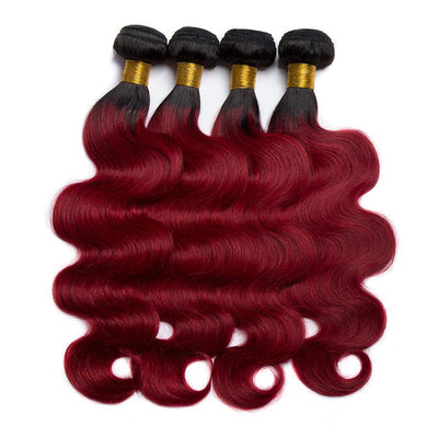 Modern Show 1B/Burgundy Ombre Color Hair Bundles Body Wave Human Hair Brazilian Remy Hair 4pcs/Lot
