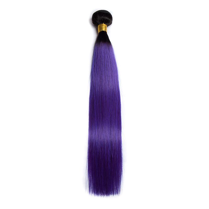 Black Roots Purple Hair Straight Brazilian Human Hair Weave 