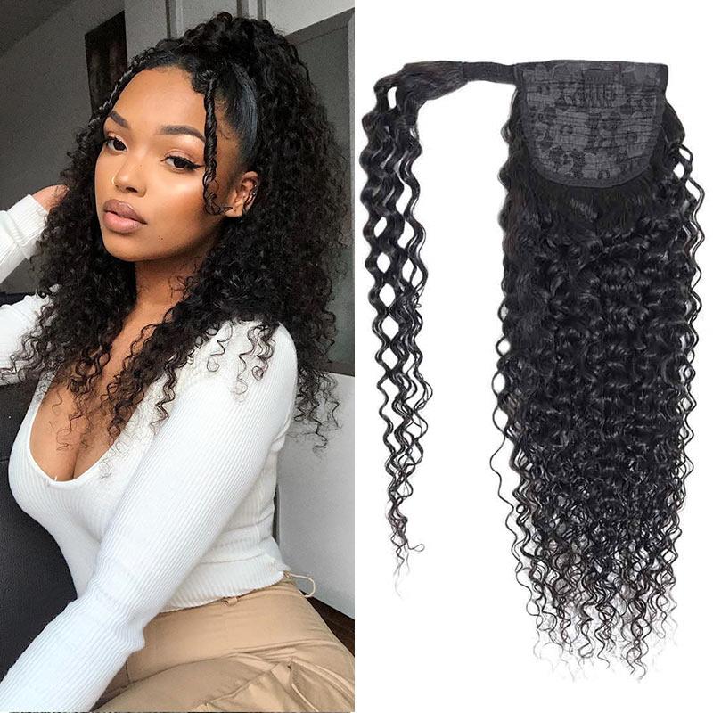 Real Kinky Curly Velcro Ponytail Human Hair Brazilian Wrap Around