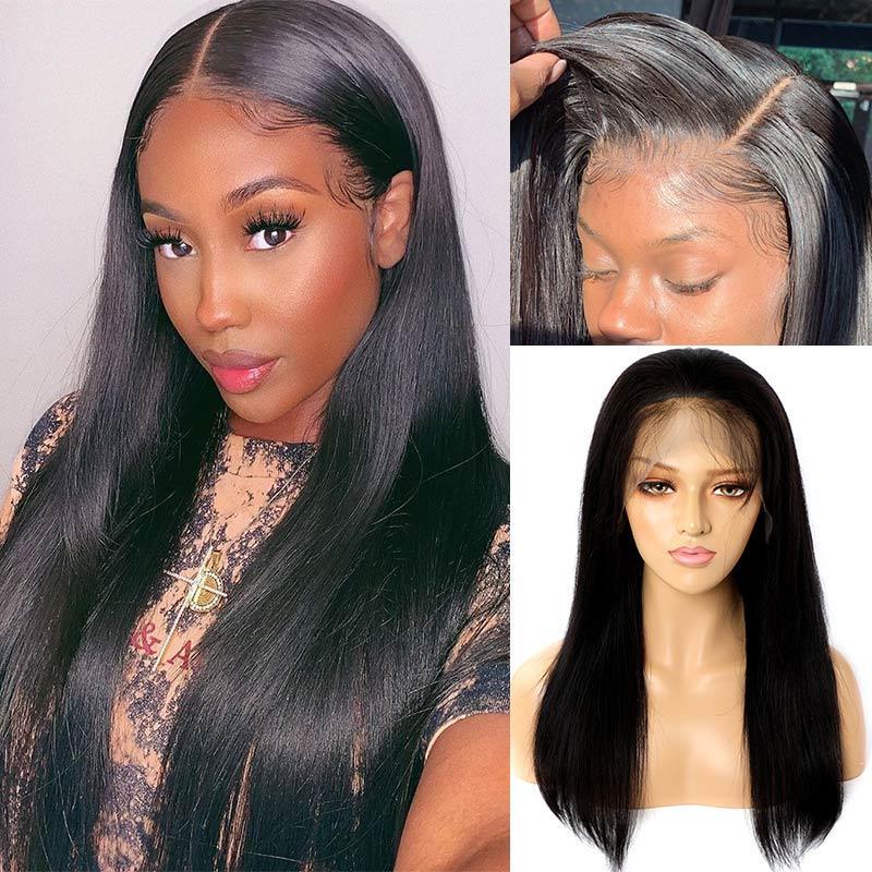 Natural Black Straight 13X4 HD Transparent Lace Wig 100 Real 