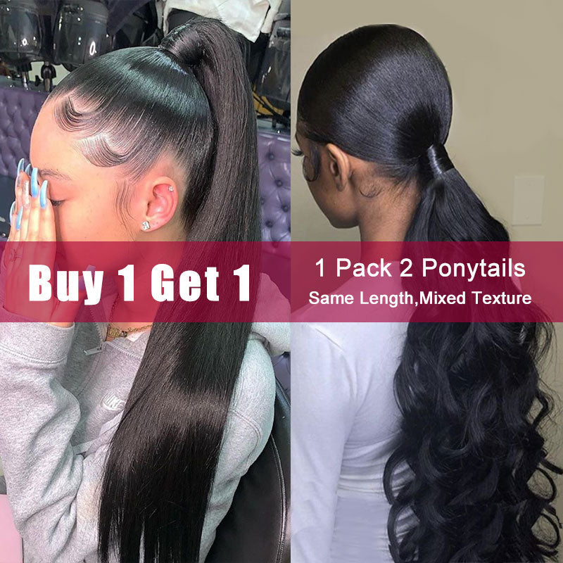 Buy 1 Get 1 Free | Modern Show Human Hair Ponytail Wrap Around Clip In Hair Extensions Velcro Ponytail