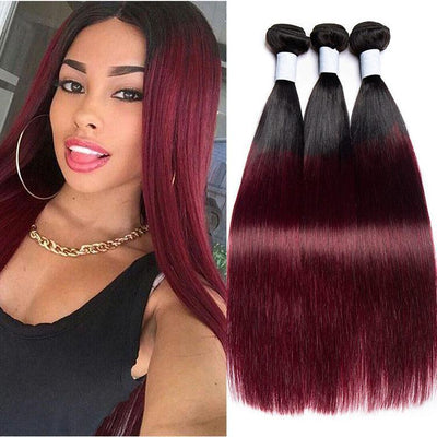 Modern Show Burgundy Bundles Brazilian Straight Human Hair Weave 3Pcs Ombre 1B/99J Color Hair