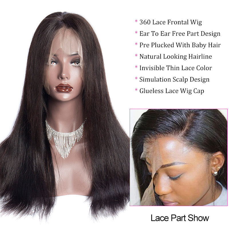 150 Density 360 Lace Frontal Wigs Peruvian Straight Virgin Human Hair Pre Plucked Lace Front Wigs