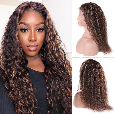 Highlight Wig Pre Plucked 13x4 Lace Front Wig Omber #4/27 Color Brazilian Water Wave Human Hair Wigs
