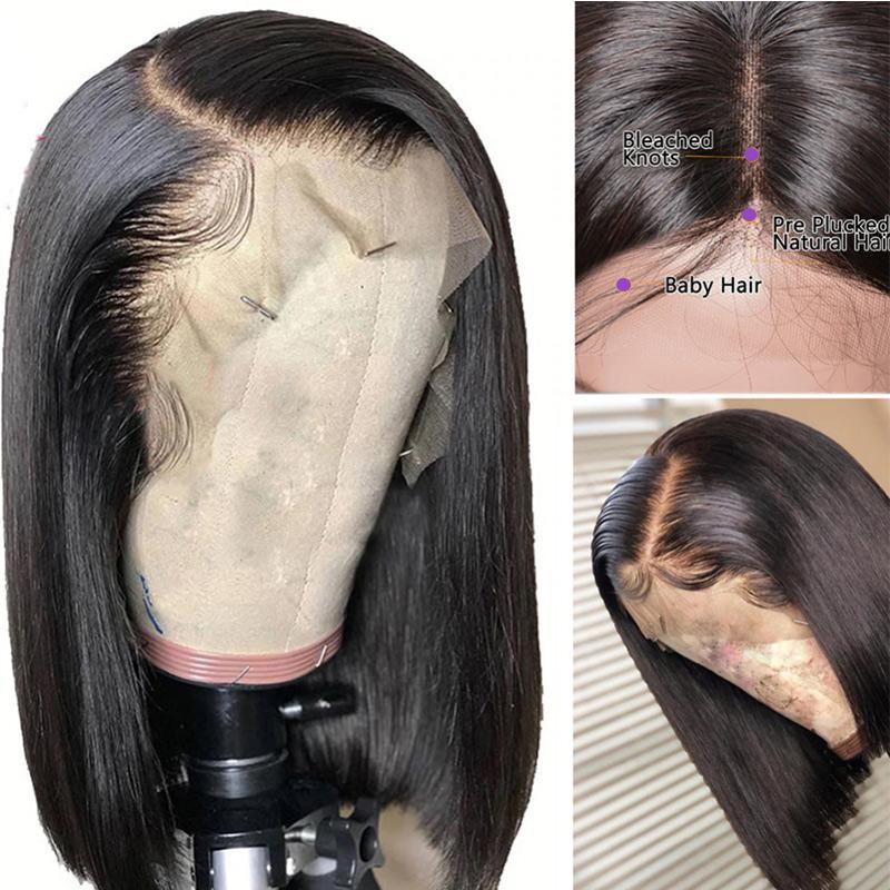 150 Density Peruvian Remy Straight Short Bob Wig Glueless Lace Front Human Hair Wigs With Baby Hair show
