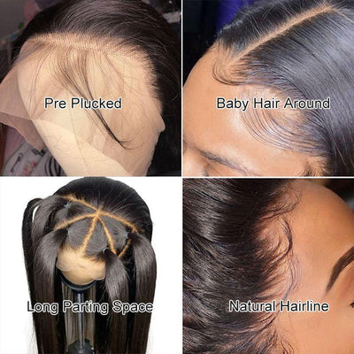 150 Density 360 Lace Frontal Wigs Peruvian Straight Virgin Human Hair Pre Plucked Lace Front Wigs-hairline and baby hair