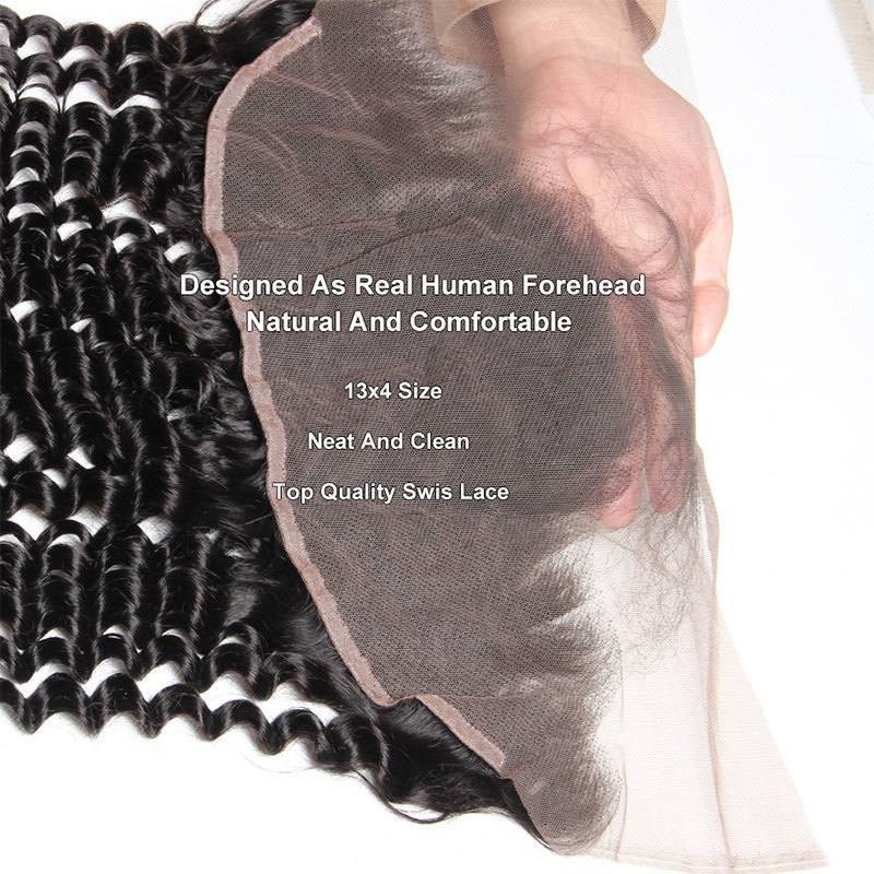 Deep Curly HD Frontal with 4 Human Hair Weave Bundles Malaysian Virgin Hair