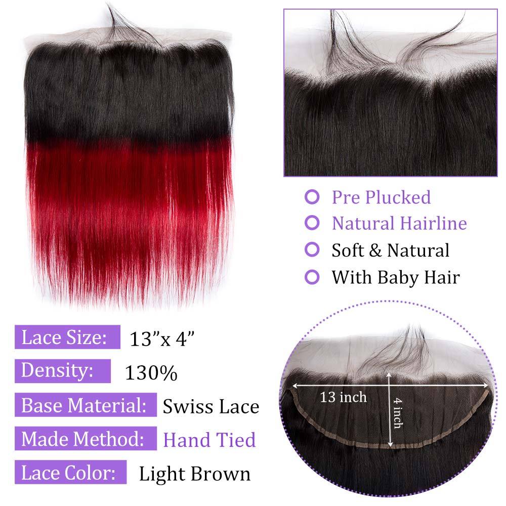 Modern Show 1B/Burgundy Red Ombre Color Straight Hair Lace Frontal Closure Human Hair Pre Plucked 13x4 Lace Frontal With Baby Hair