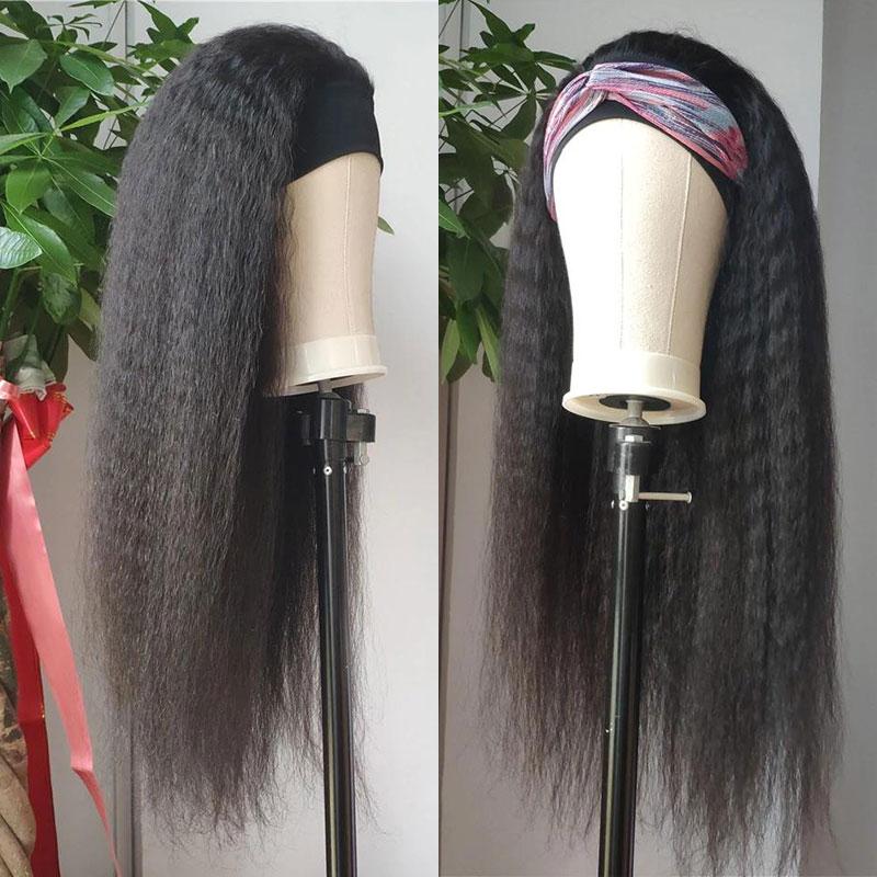 Modern Show 28 Inch Long Yaki Straight Headband Wig Brazilian Remy Human Hair Glueless Half-Wig Kinky Straight Hair Wig