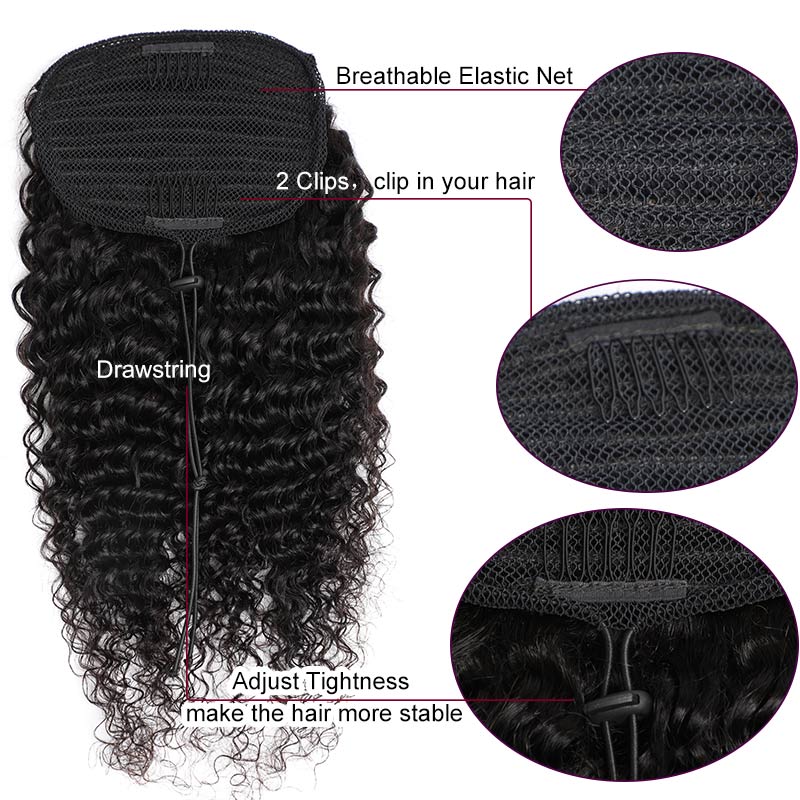 Modern Show Deep Curly Drawstring Ponytail Brazilian Human Hair Clip In Extensions Natural Trendy Curly Hairstyle