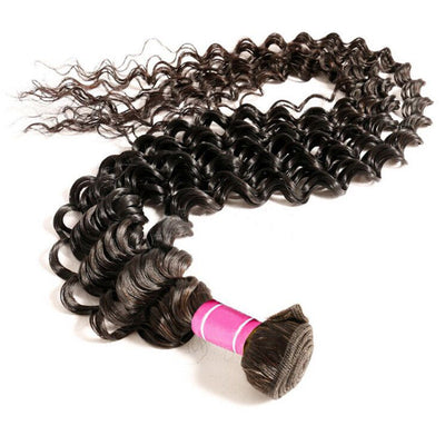 Modern Show 28-40 Inch Long Black Deep Wave Hair 3 Bundles With Closure Remy Human Hair Curly Weave For Sew In