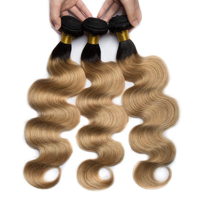 Modern Show 1B/27 Blonde Ombre Color Hair Body Wave 3 Bundles With Closure Brazilian Weave Human Hair With 4x4 Lace Closure