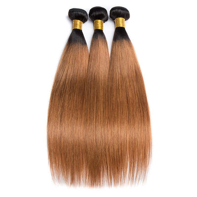 Modern Show Ombre Human Hair 1B/30 Middle Brown Color Brazilian Straight Hair Weave 3 Bundles Long Hair Extensions