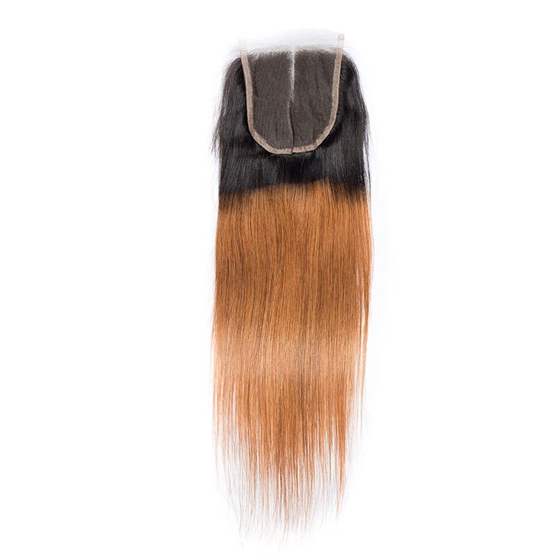 Modern Show 1B/30 Medium Auburn Ombre Hair Straight 4 Bundles With Closure Brazilian Human Hair Weave With 4x4 Lace Closure