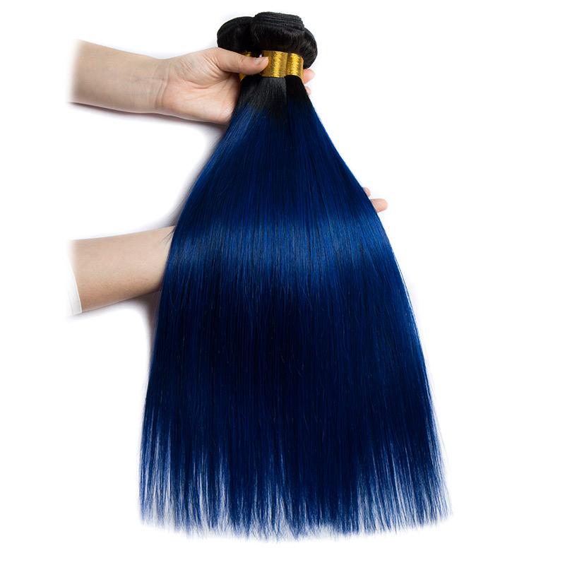 Modern Show Ombre Straight Human Hair Extensions 1B/Blue Color Brazilian Remy Hair Weave 1 Bundle Deal