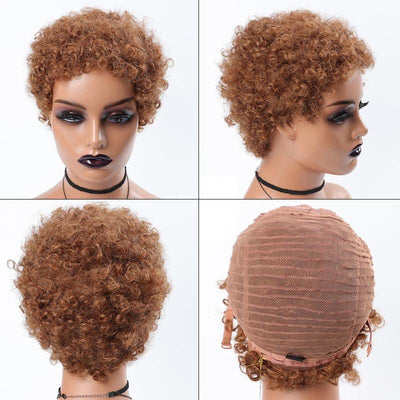 Modern Show Short Colored Human Hair Wigs Glueless Afro Curly No-Lace Wig For Women