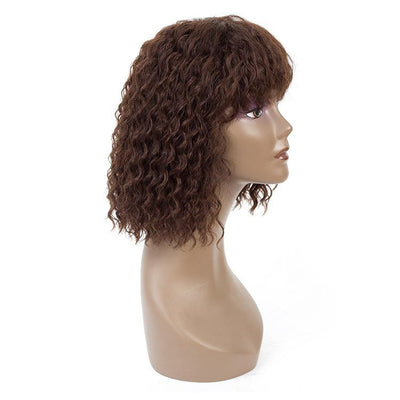 Modern Show Short Glueless Bob Wig With Bangs Brown Color Water Wave Human Hair Wigs For Black Women