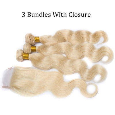 Modern Show 613 Blonde Bundles With Closure Brazilian Body Wave Human Hair Weave Bundles With Closure 4 pcs lot