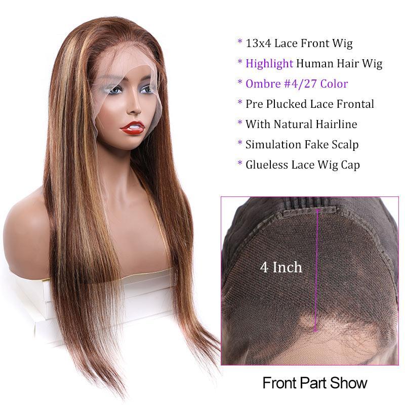 Omber Highlight Wig Pre Plucked 13x4 Lace Front Human Hair Wigs Malaysian Straight Hair Wig