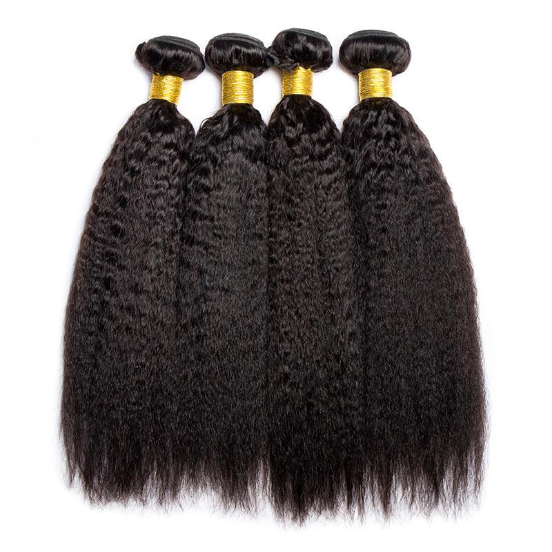 Kinky Straight 4 Bundles Human Hair Weave Unprocessed Peruvian Virgin Hair