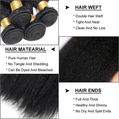 Modern Show 30 Inch Long Brazilian Kinky Straight Human Hair Weave 3 Bundles Coarse Yaki Straight Hair Extension Natural Black Color