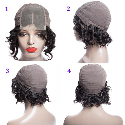 150 Density Brazilian Loose Wave Remy Human Hair Wigs Short Bob Lace Closure Wigs cap side show