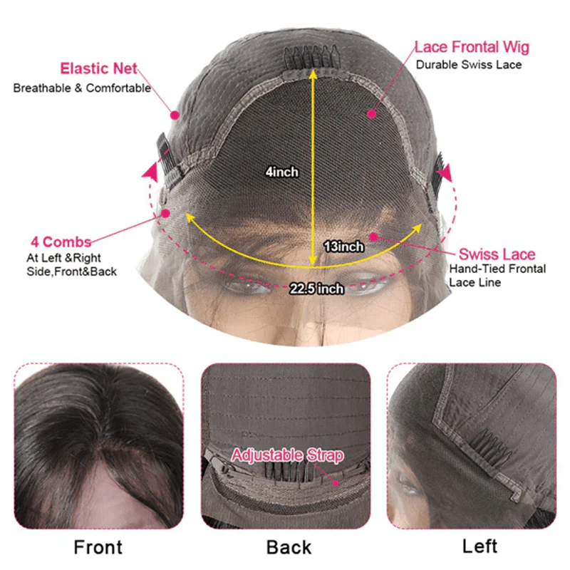 Straight Lace Front Wigs Human Hair 13x4 Transparent Lace Front Human Hair Wigs 180% Density