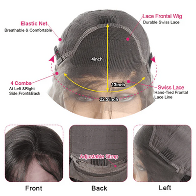 Straight Lace Front Wigs Human Hair 13x4 Transparent Lace Front Human Hair Wigs 180% Density