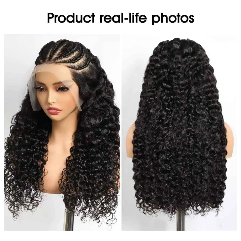 13x6 Full Lace Human Hair Wig Water Wave Pre Braided 20 Inch 210 Density Modern Show Pre Braided Ear-to-ear 13x6 Full frontal Wig  main image 2