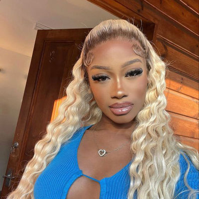 Modern Show Black Root Blonde Color Transparent Full Lace Human Hair Wigs For Women
