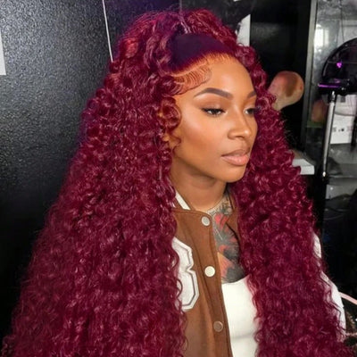 99J Hair Color 3 Bundles Burmese Curly Burgundy Red Human Hair Extensions Deal