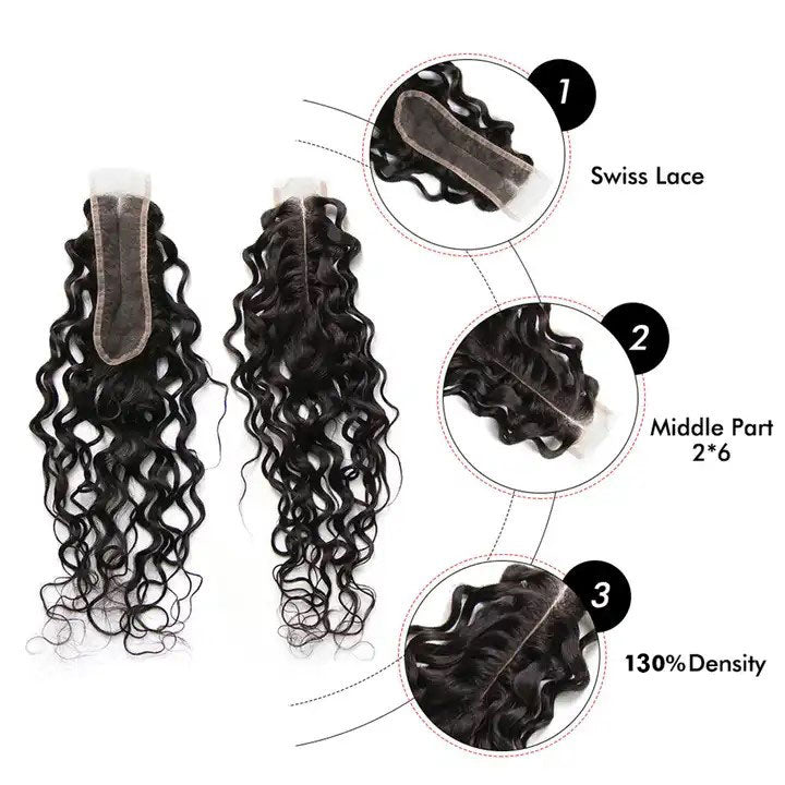 Modern Show 2x6 Water Wave Closure Remy Human Hair