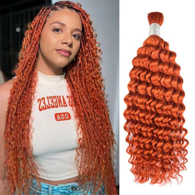 Ginger 350# Bulk Human Hair For Braiding Deep Wave No Weft Unprocessed Brazilian Hair