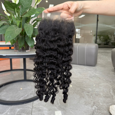 Modern Show Burmese Curly 5x5 HD Transparent Lace Closure Free Part With Baby Hair 100% Human Hair