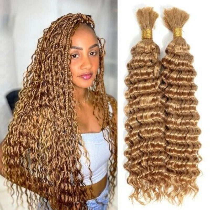 Modern Show Knotless Braiding Hair Honey Blonde Color Deep Wave Bulk 100% Human Hair