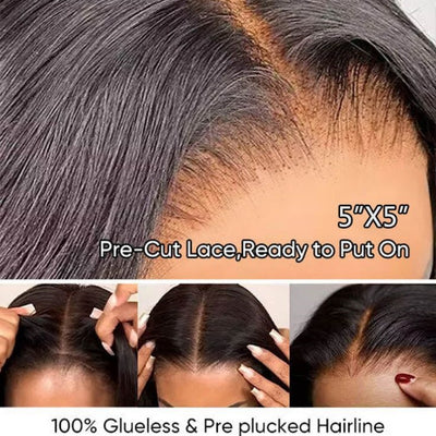 Wear Go Short Straight Bob Wig Glueless Human Hair 5x5 Transparent Lace closure Wigs