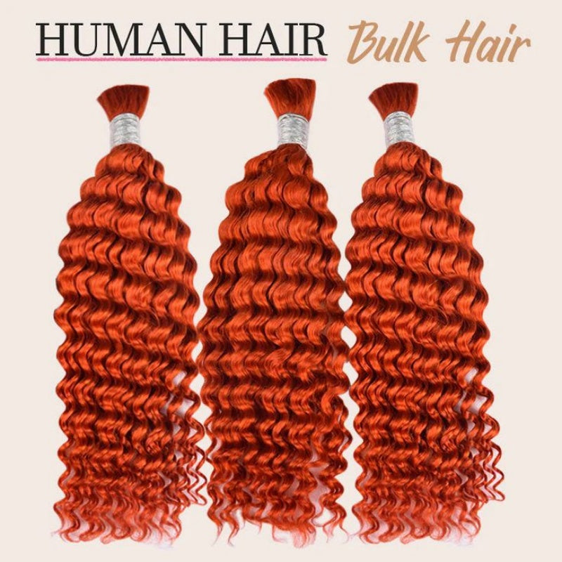 Ginger 350# Bulk Human Hair For Braiding Deep Wave No Weft Unprocessed Brazilian Hair