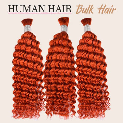 Ginger 350# Bulk Human Hair For Braiding Deep Wave No Weft Unprocessed Brazilian Hair