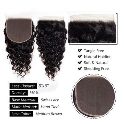 Brazilian Water Wave Hair 6X6 Lace Closure