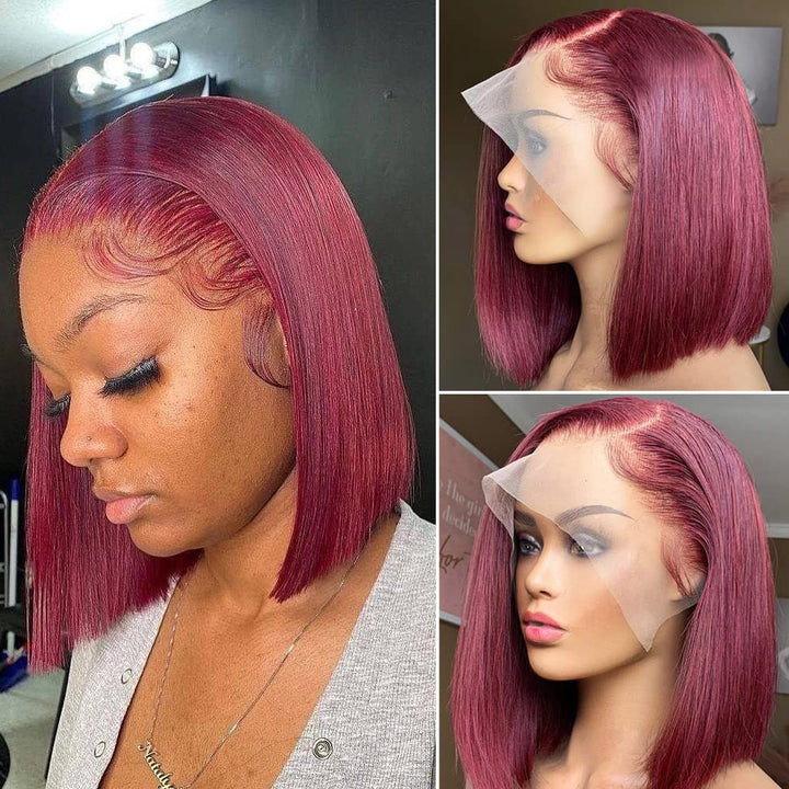 99J BOB Lace Front Wigs For Black Women Remy Human Hair Straight